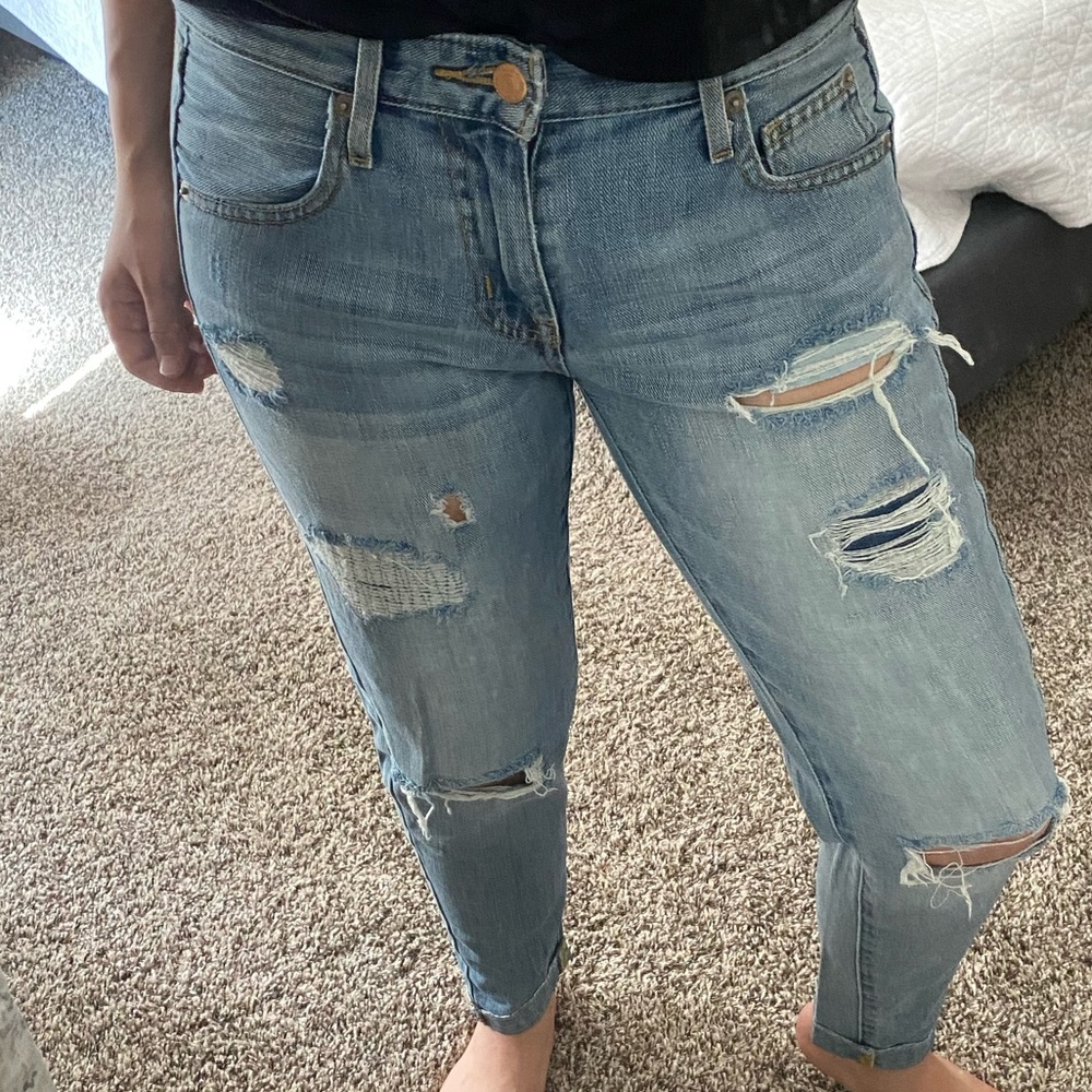 Classic blue ripped jeans.
